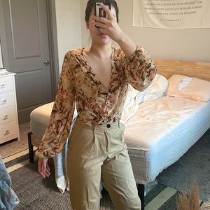 Aritzia Wilfred Floral Wrap Long Sleeve Body Suit, Size medium